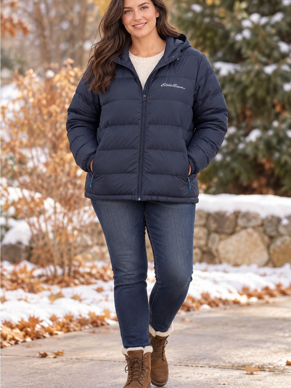 Eddie Bauer Navy Hooded Puffer Coat size M